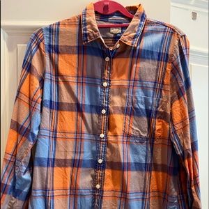 J.Crew flannel, orange/blue, size large